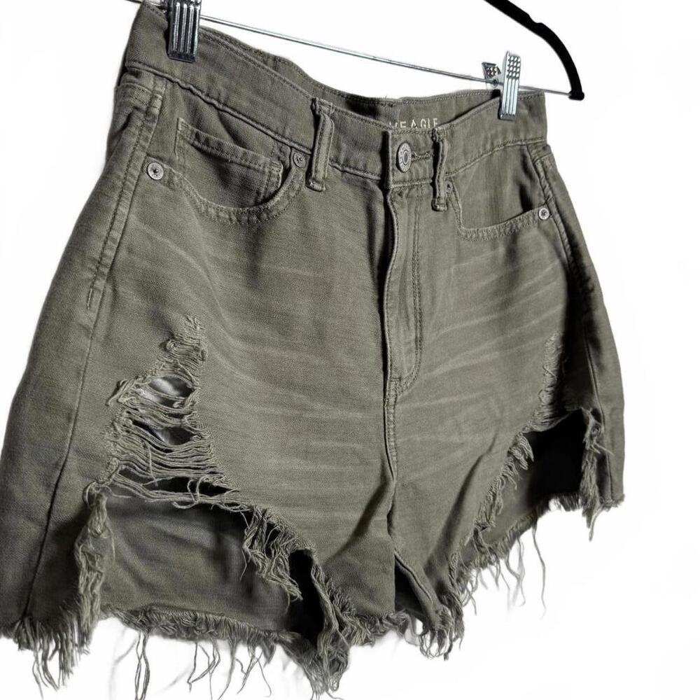 American Eagle‎ High Waisted Green Denim Cut Off Shorts
